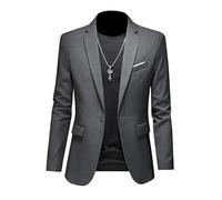 ABARTY Blazer para Hombre Chaqueta Blazer Informal Slim Fit Blazer con Un Botón Chaquetas De Traje Ligeras Abrigo Deportivo Informal Traje De Negocios Formal Blazers Esmoquin De Boda Gris M