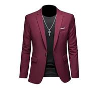 ABARTY Blazer para Hombre Chaqueta Blazer Informal Slim Fit Blazer con Un Botón Chaquetas De Traje Ligeras Abrigo Deportivo Informal Traje De Negocios Formal Blazers Esmoquin De Boda Borgoña XS
