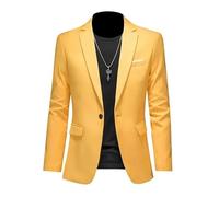 ABARTY Blazer para Hombre Chaqueta Blazer Informal Slim Fit Blazer con Un Botón Chaquetas De Traje Ligeras Abrigo Deportivo Informal Traje De Negocios Formal Blazers Esmoquin De Boda Amarillo XL