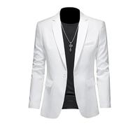 ABARTY Blazer para Hombre Chaqueta Blazer Informal Slim Fit Blazer con Un Botón Chaquetas De Traje Ligeras Abrigo Deportivo Informal Traje De Negocios Formal Blazers Esmoquin De Boda Blanco XXL