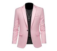 ABARTY Blazer para Hombre Chaqueta Blazer Informal Slim Fit Blazer con Un Botón Chaquetas De Traje Ligeras Abrigo Deportivo Informal Traje De Negocios Formal Blazers Esmoquin De Boda Rosa S