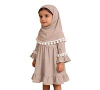 Abaya de oración islámica para niñas musulmanas, bata caftán con hiyab maxivestido para niños pequeños, ropa de Ramadán Eid, cárdigan estilo Dubai, conjunto modesto de 2 piezas, bata de gasa con
