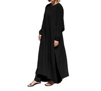 Abaya musulmana para mujer, pantalones largos casuales holgados con cuello redondo y elegantes botones dorados, cómodos pantalones tipo túnica para uso diario, Ramadán Eid, Negro, M