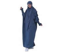 Abaya para Mujeres Musulmanas 2 Piezas Oración Vestido Mujeres Musulmanas con Khimar Hijab Suelto Manga Larga Maxi Vestido con Niqab Burka Ropa Azul