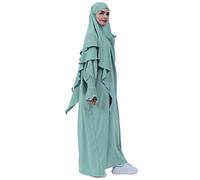 Abaya para Mujeres Musulmanas 2 Piezas Oración Vestido Mujeres Musulmanas con Khimar Hijab Suelto Manga Larga Maxi Vestido con Niqab Burka Ropa Verde