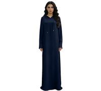 Abaya - Vestido de sudadera con capucha para mujer, estilo sudadera, de corte recto holgado, manga larga, cordones colgantes, atuendo de oración islámico, vestidos maxi lisos para Ramadán, diario