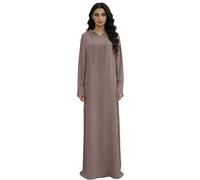 Abaya - Vestido de sudadera con capucha para mujer, estilo sudadera, de corte recto holgado, manga larga, cordones colgantes, atuendo de oración islámico, vestidos maxi lisos para Ramadán, diario