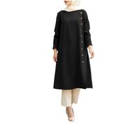 Abaya - Vestido largo de manga larga con botones y cuello redondo para mujer, estilo informal, musulmana, trajes de Dubai, ropa de oración modesta, ligera, transpirable, 01#_negro, XL