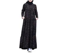 Abaya - Vestido largo de oración islámica para mujer, diseño de flores y flores de Djellaba, #01-negro, XXXL