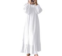 Abaya - Vestido musulmán de manga larga para mujer, estilo informal, caftán, ropa de oración, moda islámica, elegante, manga larga, Abaya, Blanco, M