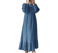 Abaya - Vestido musulmán de manga larga para mujer, estilo informal, caftán, ropa de oración, moda islámica, elegante, manga larga, Abaya, azul, L