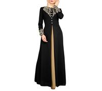 Abaya - Vestido para mujer, chapado en oro, manga larga, falda larga, árabe, islámica, modesta, prenda de oración, elegante, ajuste holgado, atuendo de Oriente Medio, 01#_negro, S