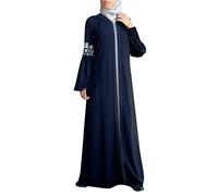 Abaya Vestidos musulmanes para mujer, ropa de oración retro para mujer, musulmana, caftán, Dubai, Oriente Medio, étnico, árabe saudita, túnica afgana, ropa islámica árabe con bolsillos, 01# azul., L