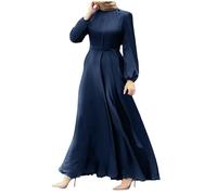 Abaya Vestidos musulmanes para mujer, ropa de oración retro para mujer, musulmana, caftán, Dubai, ramadán, Oriente Medio, étnico, estilo saudita, árabe, bata afgana, ropa islámica árabe, 03# Azul, L