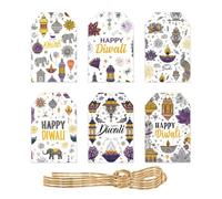 Abbdbd 60 Etiquetas De Regalo con Cuerda para Festival De Luces De India, Etiquetas Colgantes De Papel para Envolver Regalos De Diwali Y Suministros para Fiestas.