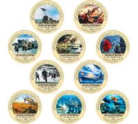 Abbdbd Juego De 10 Monedas Conmemorativas del 80.º Aniversario De Segunda Guerra Mundial, Famosas Monedas Militares De Recuerdo para Hombres.