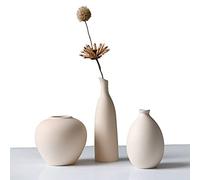 Abbittar Juego de 3 jarrones de cerámica Minimalistas para casa de Campo rústica, Moderna, Sala de Estar, Estante, Mesa, estantería, repisa y decoración de Entrada, Color Beige
