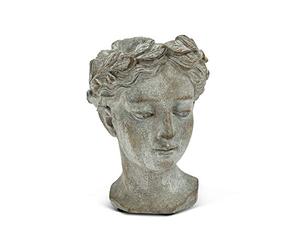 Abbott Collection Maceta de cabeza de diosa, maceta de cemento extra pequeña para interiores y exteriores, maceta de cabeza de estatua de mujer griega para flores y suculentas (gris, apertura de 2.75