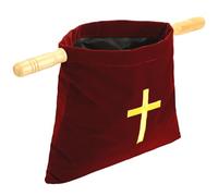 Abbylike Bolsa de Terciopelo Rojo con Asas de Madera, Bolsa de ofrenda Religiosa de 10 Pulgadas, Bolsa de colección de Iglesias para Iglesias, Suministros de comunión
