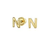 Abc Minimalista Real Amarillo 14K Oro Capital Bloque Alfabeto Letra Inicial N Stud Earrings Safety Ball Screw Back For Teen For Women