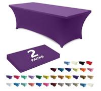 ABCCANOPY Paquete de 2 manteles de mesa de elastano morado de 6 pies, ajustables, resistentes a las arrugas, reutilizables para mesa plegable rectangular, patry, eventos, bodas, banquetes, protectores