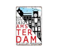 ABCDEFG Placa de metal vintage para pared, diseño de Ámsterdam, de los Países Bajos, 20 x 30 cm