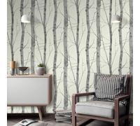 Abedul Árboles Siluetas Brillante Purpurina Erismann Papel Pintado - Crema/Gris