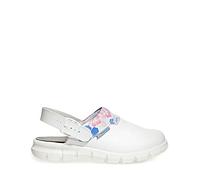 Abeba Clog 7320 Dynamic - Zuecos de Piel Lisa, Color Blanco con Estampado Floral, Certificado 37