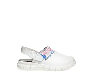 Abeba Clog 7320 Dynamic - Zuecos de Piel Lisa con Estampado Floral, Color Blanco