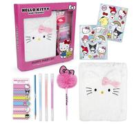 abeec Hello Kitty - Juego de diario esponjoso para niñas, cuaderno con pompón, calcomanías holográficas, bolígrafos de gel y pestañas adhesivas, juego de regalo de papelería Kawaii