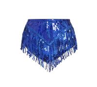 ABEHIK Pantalones cortos de lentejuelas brillantes para mujer, festival de música, pantalones cortos de verano, para fiestas con flecos, disfraz de carnaval, azul, L