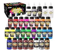 Abeier Pintura de aerógrafo de 28 colores con 2 más finos, juego a base de agua, 30 ml/botella, pinturas acrílicas listas para rociar, para metal y modelos de plástico