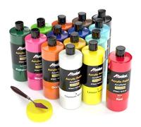 ABEIER Pinturas Acrílicas, 15 colores x 473 ml,Acabado Mate, Pigmentos Ricos, No Tóxicas, Perfecto para Pintar Sobre Lienzo, Manualidades, Madera, Cerámica, Ideal para Principiantes y Estudiantes