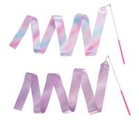 Abeillo 2 bandas de danza rítmica, 2 m, color lila en polvo, bandas de danza para niños, bandas de danza con varilla, banda de gimnasia deportiva para niñas para artística, gimnasia de baile (rosa +