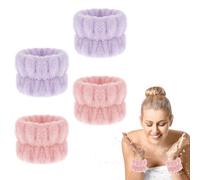 Abeillo 4 pulseras de microfibra para lavar la cara, de coral, absorbentes para el lavado, para lavar la cara y la ducha (rosa y morado)