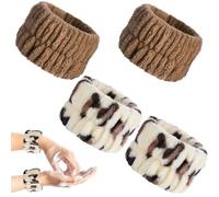 Abeillo 4 pulseras de microfibra para spa para lavar la cara, pulseras de coral absorbentes para lavar, toallitas para lavar la cara y la ducha (marrón+blanco1)