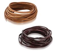 Abeillo -540544_1 2 rollos de cordón plano de cuero genuino de 3 mm, tiras naturales, cuerdas de joyería para pulseras trenzadas de encaje, collares, bolsas de cuchillos (0.11 x 0.07 118 pulgadas
