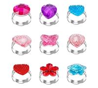 Abeillo 9 anillos para niñas, juegos de anillos de joyería ajustables para niñas, juguetes de joyería de princesa lindos para niños, suministros de fiesta de cumpleaños, Resina