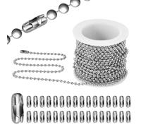 Abeillo Cadena de bolas de acero inoxidable de 2,4 mm, 5 m, cadena de bolas de acero inoxidable con conector a juego, para collares, pulseras, llaveros, manualidades