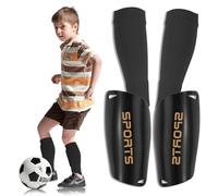 Abeillo Espinilleras de fútbol, espinilleras de alta elasticidad + espinilleras para niños (5-12años), espinilleras de fútbol con mangas, equipo de protección de piernas y pantorrillas, color negro