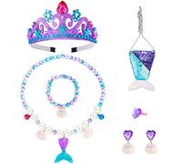 Abeillo Kit de joyería de sirena para niñas, juego de joyas incluido, corona y collar de concha de sirena, aretes, bolsas de organza, regalos de cumpleaños para fiesta de disfraces