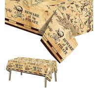 Abeillo Mantel de fiesta pirata, mantel rectangular de plástico con mapa del tesoro, decoración de fiesta pirata, decoración para fiesta temática de aventura del tesoro, suministros de fiesta de