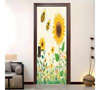 Abeja de Dibujos Animados Girasol Adhesivo decorativo para Puerta, Amarillo Claro 3D PVC Autoadhesivo Rxtraíble Pegatinas Puertas para Dormitorio, Cuarto de Baño, Habitación Infantil 83x204 cm