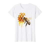 Abeja de Miel x Panal x Miel Camiseta gráfica económica, Mujer, Blanco, XS