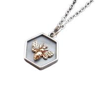 Abeja de plata de ley 925 con marco hexagonal y collar de bronce. Pequeño colgante de naturaleza. Dije de insecto. Delicada abeja. Regalo para jardineros | Con cadena de 45 cm | Baño en dos tonos |
