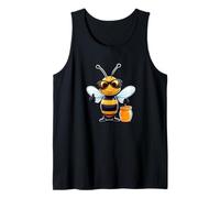 Abeja divertida con tarro de miel y gafas de sol Camiseta sin Mangas