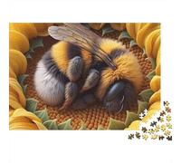 Abeja Durmiendo Girasol Rompecabezas 1000 Piezas Adultos Abejorro Girasol Premium Grueso Resistente Vibrante Desafiante Difícil Alivio Estrés 38x26cm/1000pcs