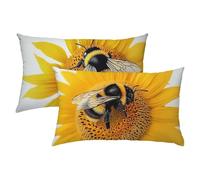 Abeja Fundas Cojines 40x60 Lino Juego de 2, Lujosas Funda Cojin Amarillo Súper Suaves y Cómodas, Funda de Almohada con Cremallera Oculta, Fácil Cuidado, Adecuado para Sofá, Cama, Silla o Jardín S-289