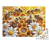 Abejas Colmena Puzzle de 1000 Piezas Papel para Adultos Escena de Margaritas Puzzle para Toda la Familia Relajación Concentración Regalo 52x38cm/1000pcs