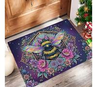Abejas Flores Alfombra de Recibidor - Ilustraciones Fantasía Resistente y Antideslizante Felpudo - 60 x 90 cm